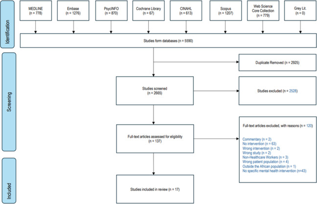 Addressing the mental health needs of healthcare professionals in Africa: a scoping review of workplace interventions.