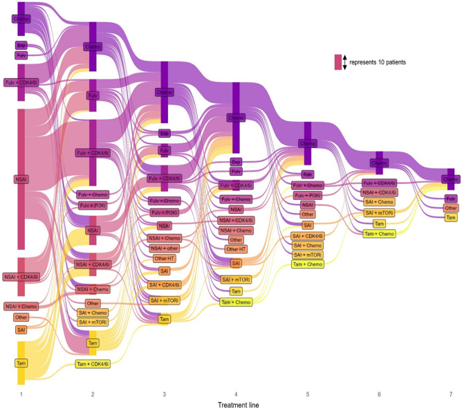 Treatment sequences and survival outcomes in advanced HR + HER2- breast cancer patients: a real-world cohort.