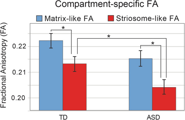 The striatal matrix compartment is expanded in autism spectrum disorder.
