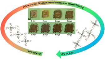 Solvent-etching-induced in situ crystal structure transformation in hydrogen-bonded organic frameworks†