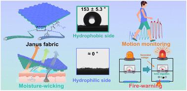 Janus fabric sensor with integrated moisture-wicking, wearable monitoring and thermoelectric capabilities for fire warning†