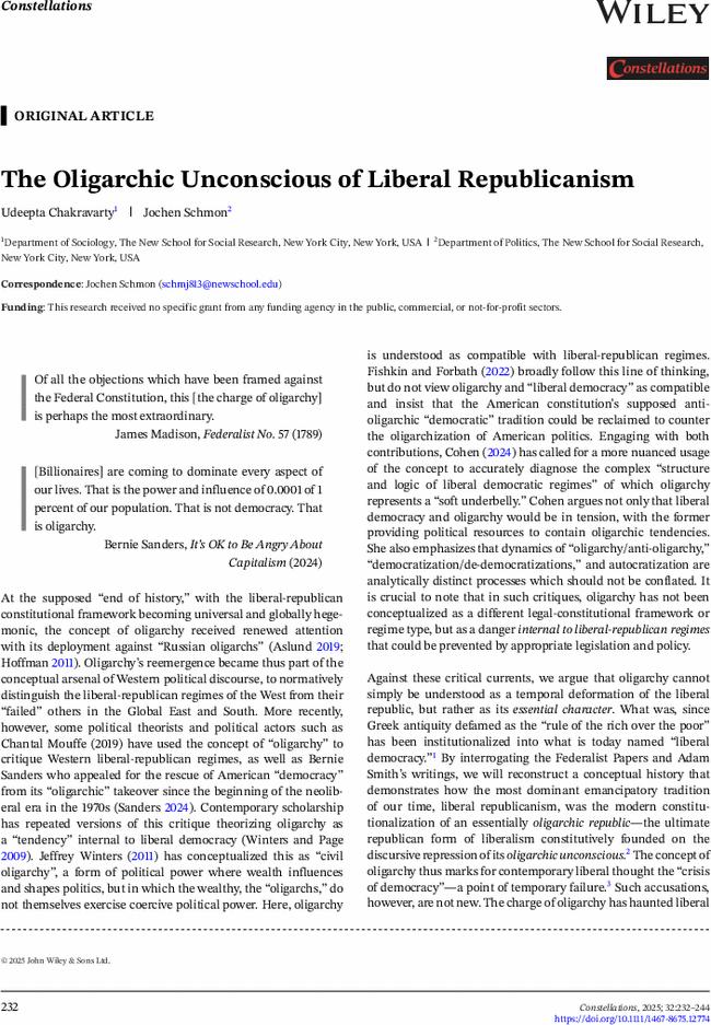 The Oligarchic Unconscious of Liberal Republicanism