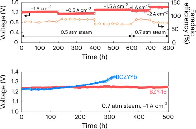 Sintering protonic zirconate cells with enhanced electrolysis stability and Faradaic efficiency