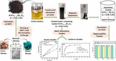 Sol-gel derived bismuth-doped nickel ferrite: A promising adsorbent to tackle Cr(VI) pollution – Insights into the thermodynamics, kinetics, and isotherms