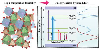 Direct Blue-LED Pumped Broadband Long-Wavelength Near-Infrared Emitter Based on Ni2+ Mono-Doped Double Perovskite Materials for Versatile Optical Applications