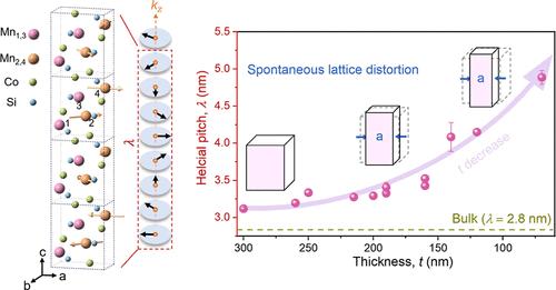 Modulating Nanometric Spin Spiral States via Spontaneous Lattice Distortion in a Short Period Helimagnet MnCoSi