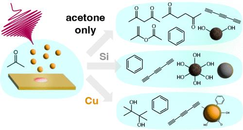 Impact of Copper and Silicon Targets on Chemical Reaction Pathways during Pulsed Laser Ablation in Acetone