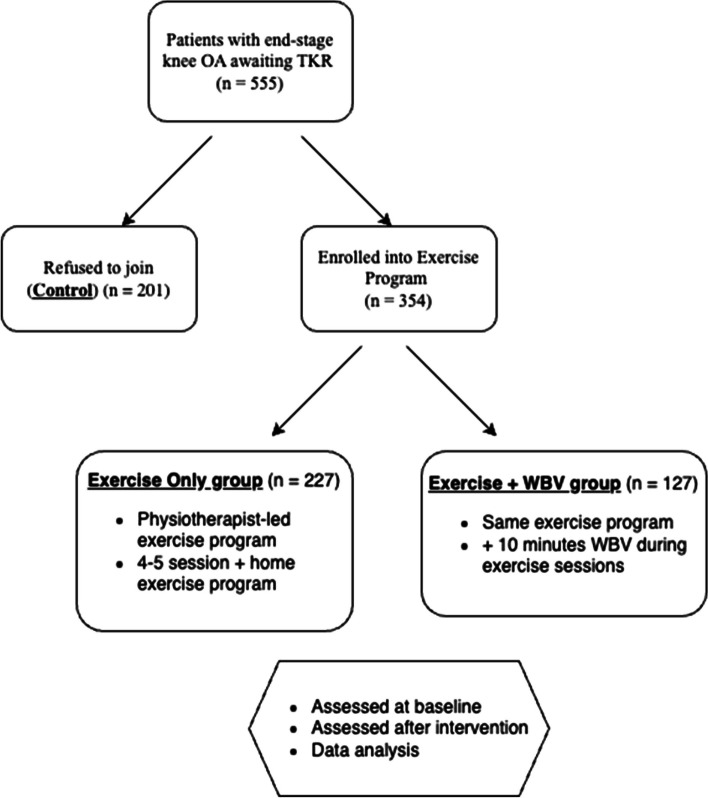 Improving pain, function and quality of life in end-stage knee osteoarthritis: a patient-preference cohort study on whole-body vibration and exercise as bridging therapies for total knee replacement.
