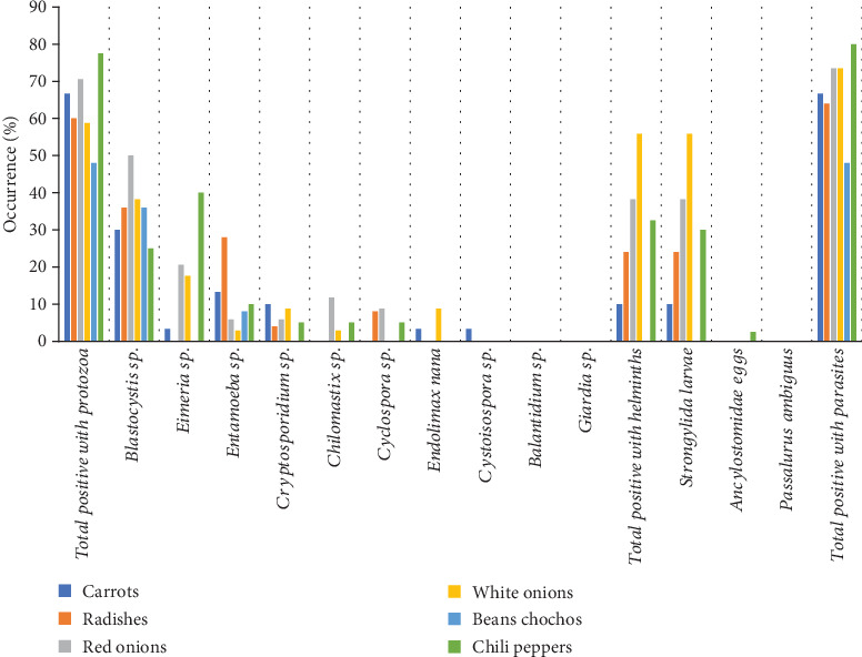 Protozoan and Helminth Contamination in Ecuadorian Agricultural Products: Dominance of <i>Blastocystis</i> sp.