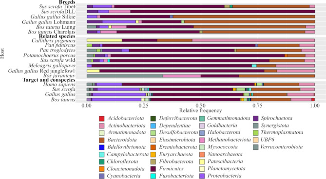 Metabolic pathways associated with Firmicutes prevalence in the gut of multiple livestock animals and humans.