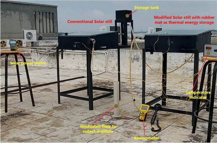 Experimental analysis of solar still equipped with porous rubber sheet as energy storage material.