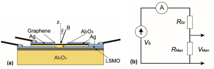 Hybrid manganite-graphene sensor for magnetic field magnitude and direction measurement.