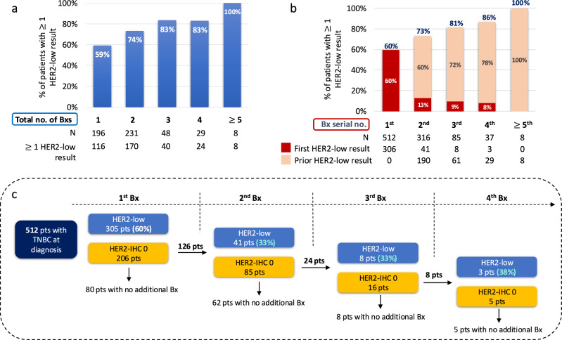 Dynamic HER2-low status among patients with triple negative breast cancer (TNBC) and the impact of repeat biopsies.