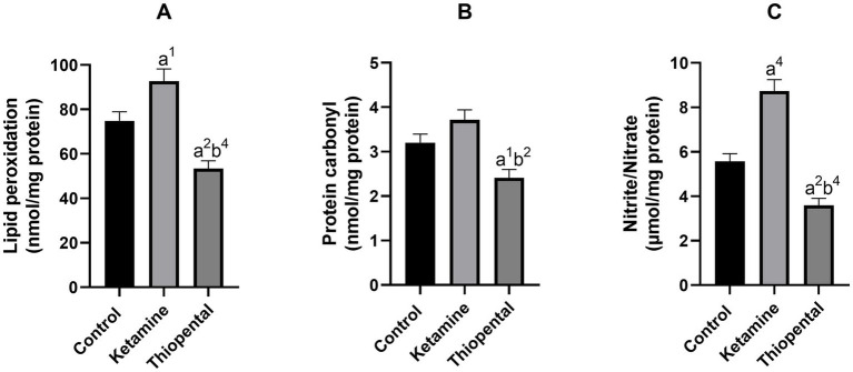 The impact of ketamine and thiopental anesthesia on ultraweak photon emission and oxidative-nitrosative stress in rat brains.