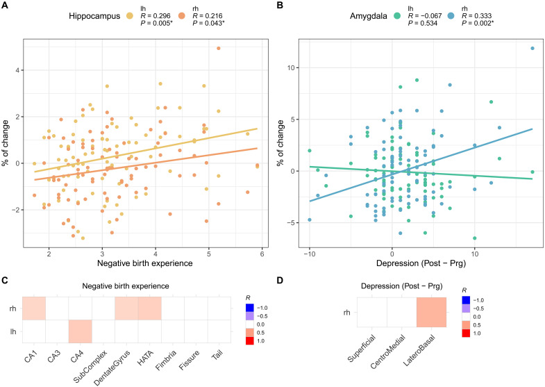 Linking birth experience and perinatal depression symptoms to neuroanatomical changes in hippocampus and amygdala.