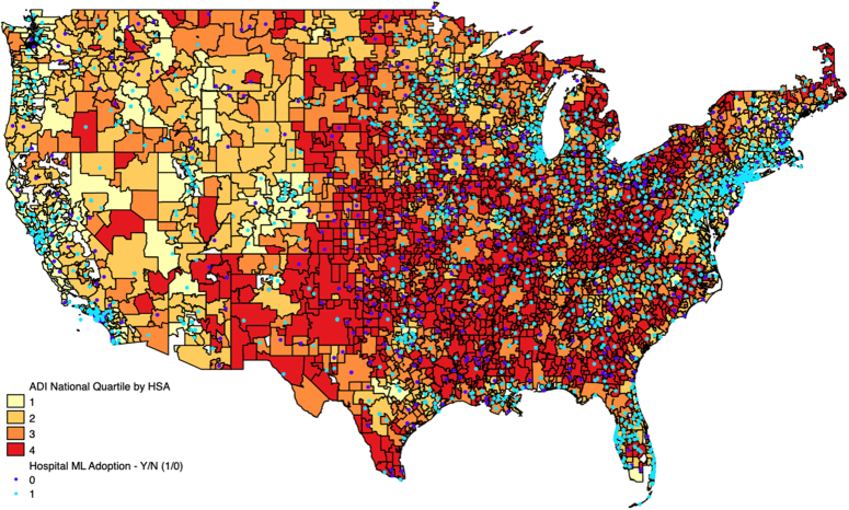 Hospital Artificial Intelligence/Machine Learning Adoption by Neighborhood Deprivation.