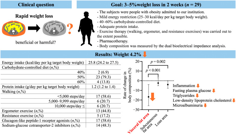 Effects of rapid weight loss on the body composition and pathophysiological mechanisms involved in obesity.