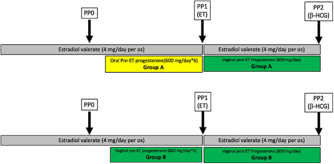Effects of vaginal vs oral progesterone supplementation before embryo transfer on live birth rates and levels: a randomized trial.