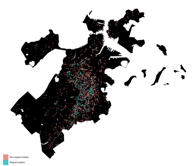 Spatial de-concentration of fatal and nonfatal firearm violence in Boston, MA, 2007-2021.