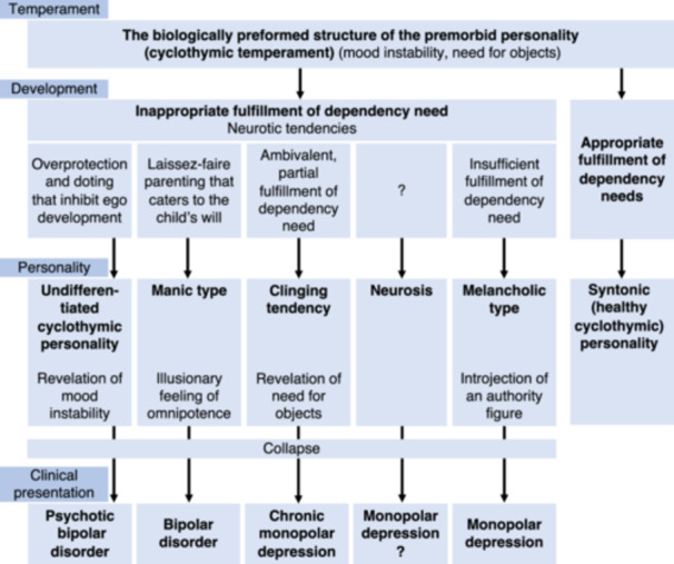 Shin Ihda's "manifestation model of mood disorders" based on situation theory and twin studies.