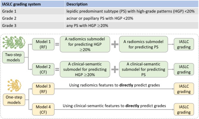 Differentiating high-grade patterns and predominant subtypes for IASLC grading in invasive pulmonary adenocarcinoma using radiomics and clinical-semantic features.