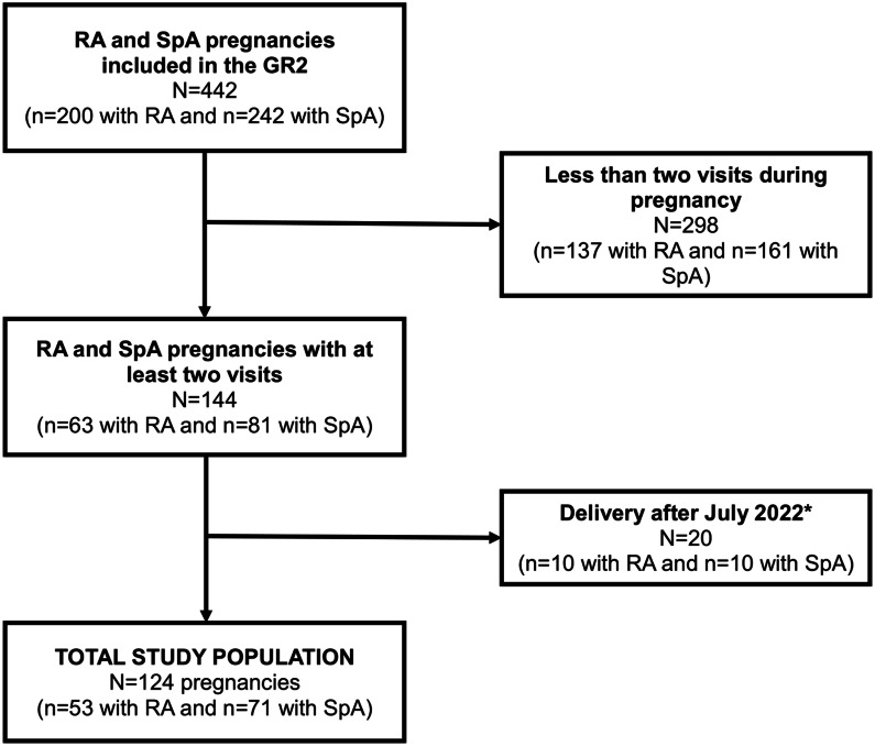 Disease activity during pregnancy in patients with rheumatoid arthritis or spondyloarthritis: results from the multicentre prospective GR2 study.
