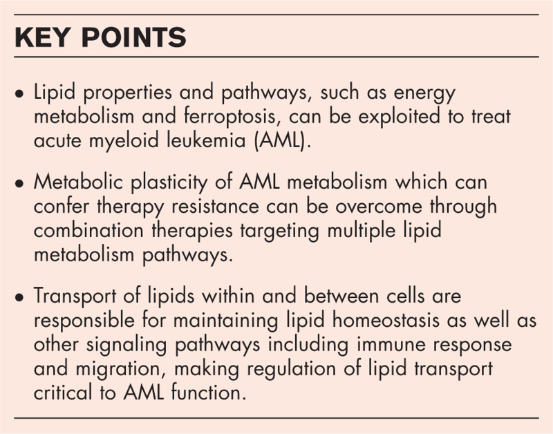 Unraveling lipid metabolism for acute myeloid leukemia therapy.