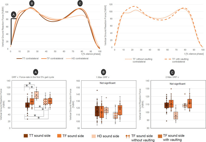 Impact of amputation level and vaulting on loading parameters during level ground walking.
