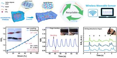 Recyclable, conductive alginate-based hydrogels with high stretchability and low electrical hysteresis for wireless wearable sensors†