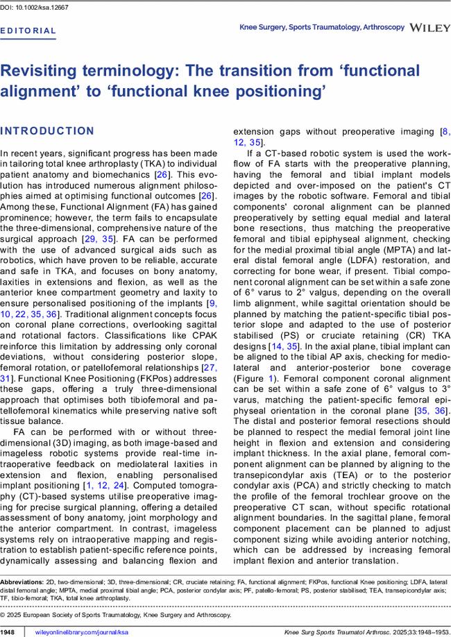 Revisiting terminology: The transition from ‘functional alignment’ to ‘functional knee positioning’