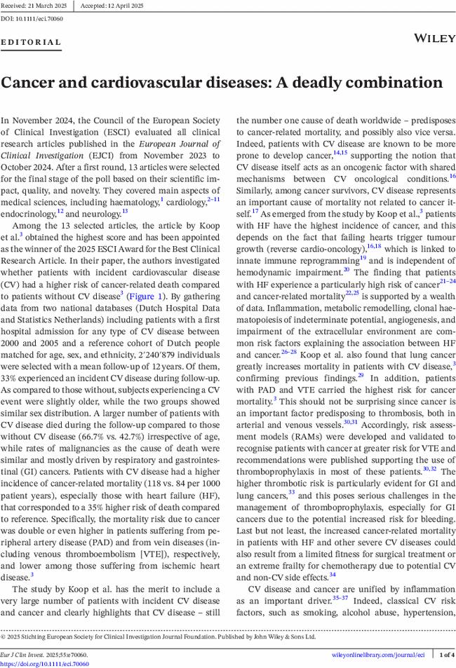Cancer and cardiovascular diseases: A deadly combination