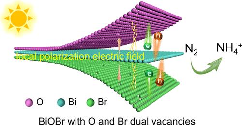 Oxygen and Bromine Vacancies Synergistically Induce Local Polarization Electric Field for Enhanced Photocatalytic Nitrogen Fixation on BiOBr