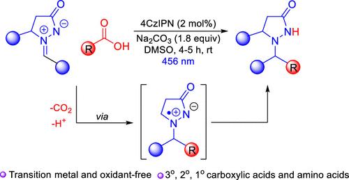 Visible-Light-Mediated Decarboxylative (Amino)Alkylation of Azomethine Imines