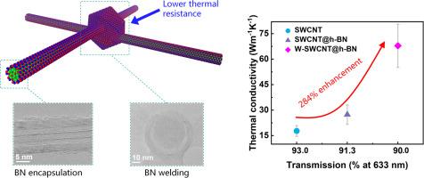 Boron nitride welded and encapsulated single-wall carbon nanotube films with enhanced thermal conductivity