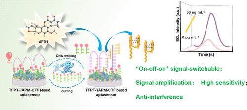 A Donor–Acceptor Covalent Triazine Framework-based “On–Off–On” Electrochemiluminescence Aptasensor for Detecting Aflatoxin B1 with the Assistance of Nicking Endonuclease-powered DNA Walking Machine