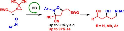 Enantioselective Formation of Isoxazolidines via Brønsted-Base Catalyzed (3 + 2) Annulation of Cyclopropanes with Nitrosoarenes