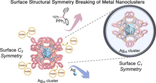 Surface Structural Symmetry Breaking of Highly Symmetrical Ag29 Nanoclusters