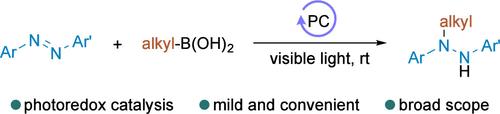 Photoredox-Catalyzed Radical Hydroalkylation of Azobenzenes with Alkylboronic Acids