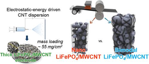 Troubleshooting Carbon Nanotube Bundling Using Electrostatic Energy-Driven Dispersion for LiFePO4 Bimodal Thick Electrode in Lithium-Ion Batteries