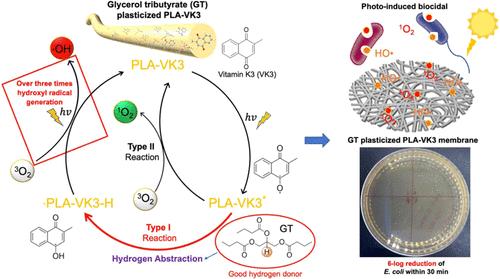 Synergistic Modification of Polylactic Acid Fibrous Membranes with Improved Light-Induced Antibacterial, Mechanical, and Biodegradable Performances