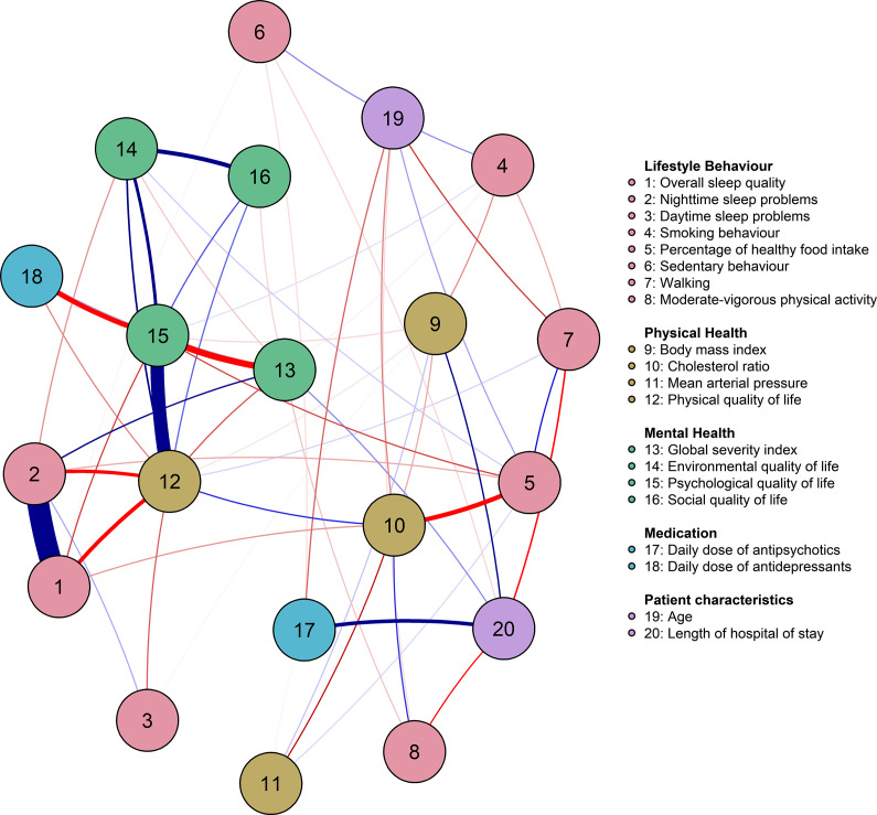A network approach to lifestyle behaviors and health outcomes in people with mental illness: the MULTI+ study III.
