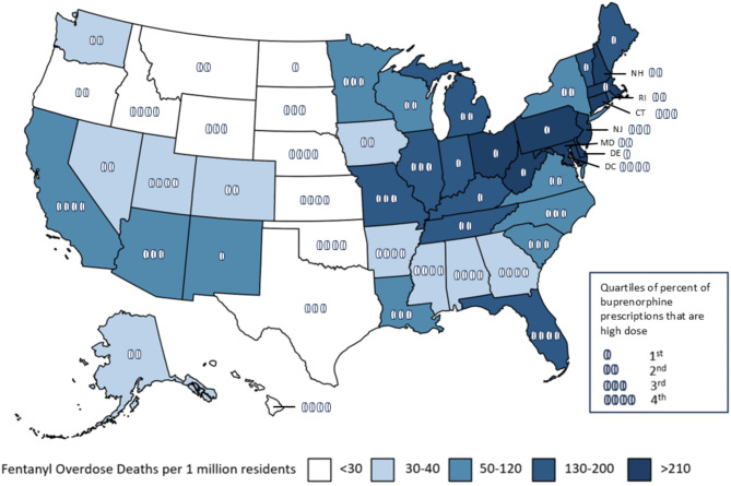 Cross-sectional examination of characteristics of higher-dose buprenorphine prescriptions during the era of illicit fentanyl.