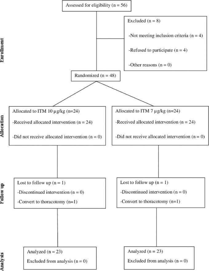 Comparison of two different intrathecal morphine doses for postoperative analgesia after video-assisted thoracoscopic surgery.