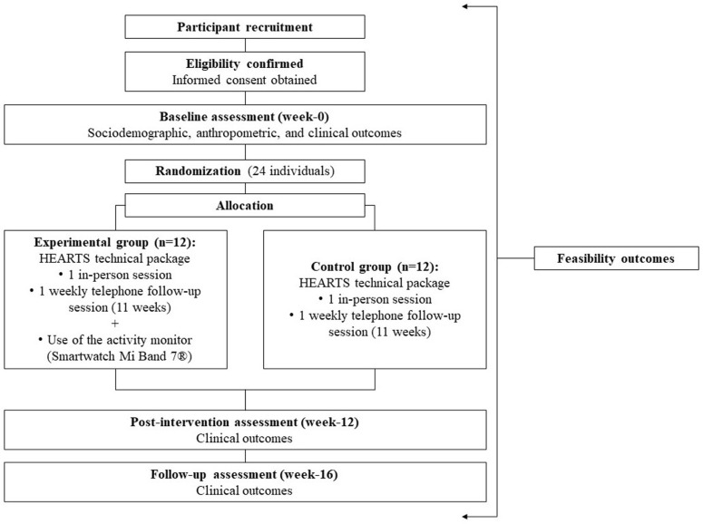 Telehealth intervention involving the HEARTS Technical Package and the additional use of an activity monitor to increase physical activity level post-stroke: Protocol for a feasibility randomized controlled trial.