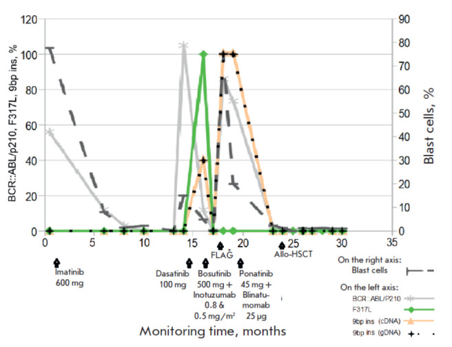 The Emergence of a Novel Insertional Mutation in the BCR::ABL/p210 Oncogene in B-Cell Acute Lymphoblastic Leukemia (B-ALL) Correlates with the Development of Resistance to Several Tyrosine Kinase Inhibitors.