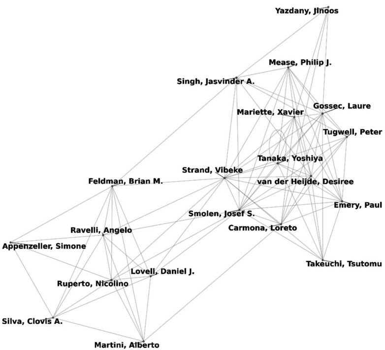 Three decades of collaboration in rheumatology: a comprehensive co-authorship network analysis (1994-2023).