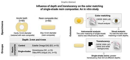 Influence of depth and translucency on the color matching of single-shade resin composites: An in vitro study.
