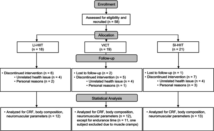 Comparison of body composition, cardiorespiratory, and neuromuscular adaptations induced by three different high intensity training protocols.