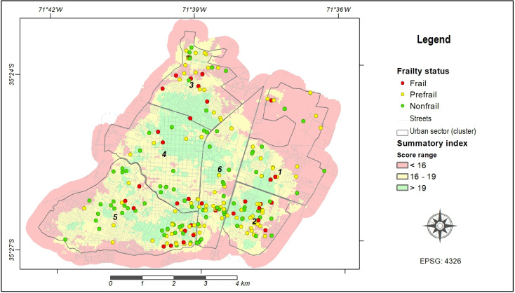 Unveiling the Frailty Spatial Patterns Among Chilean Older Persons by Exploring Sociodemographic and Urbanistic Influences Based on Geographic Information Systems: Cross-Sectional Study.