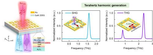 Large terahertz nonlinearity in two-dimensional electron gas metasurface